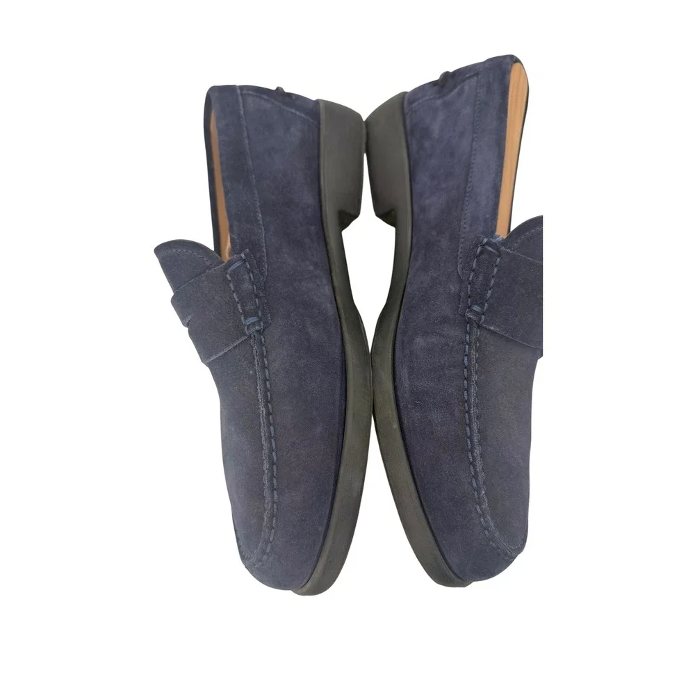 Salvatore Ferragamo Mens Navy Blue Suede Penny Loafers Moc Made in Italy 8 EE - Picture 8 of 10